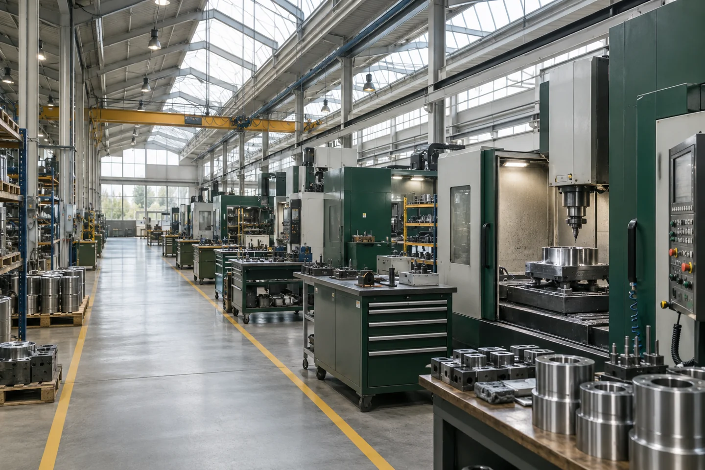 Illustrative modern manufacturing floor with precision machinery